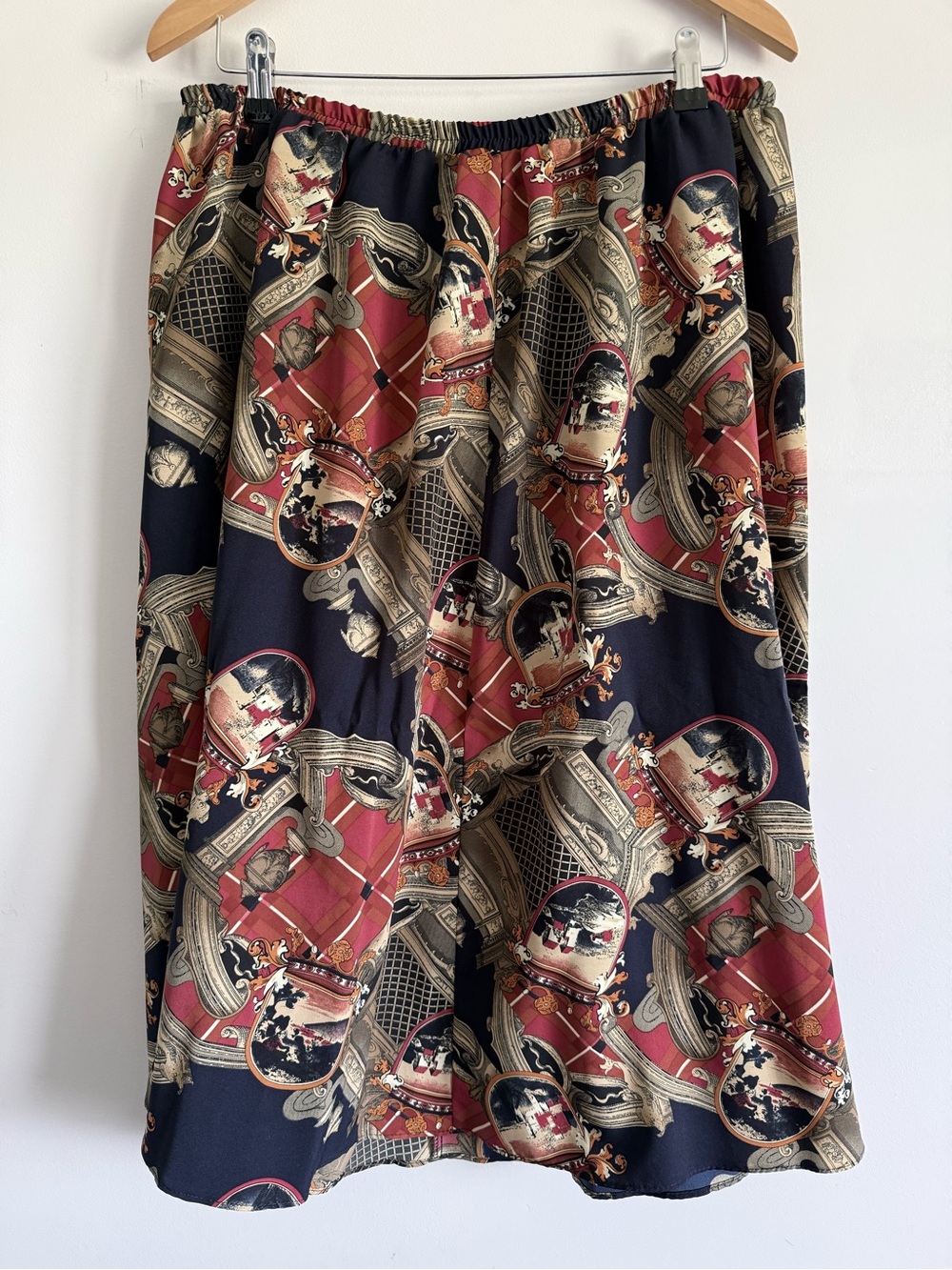 Vintage Navy, Red and Print Midi Skirt
